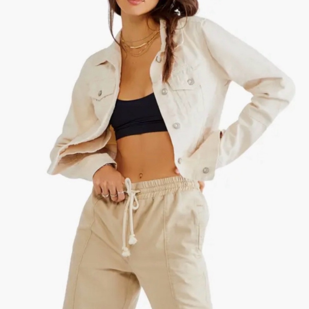 Free People Cropped Cream Jean Jacket size M
